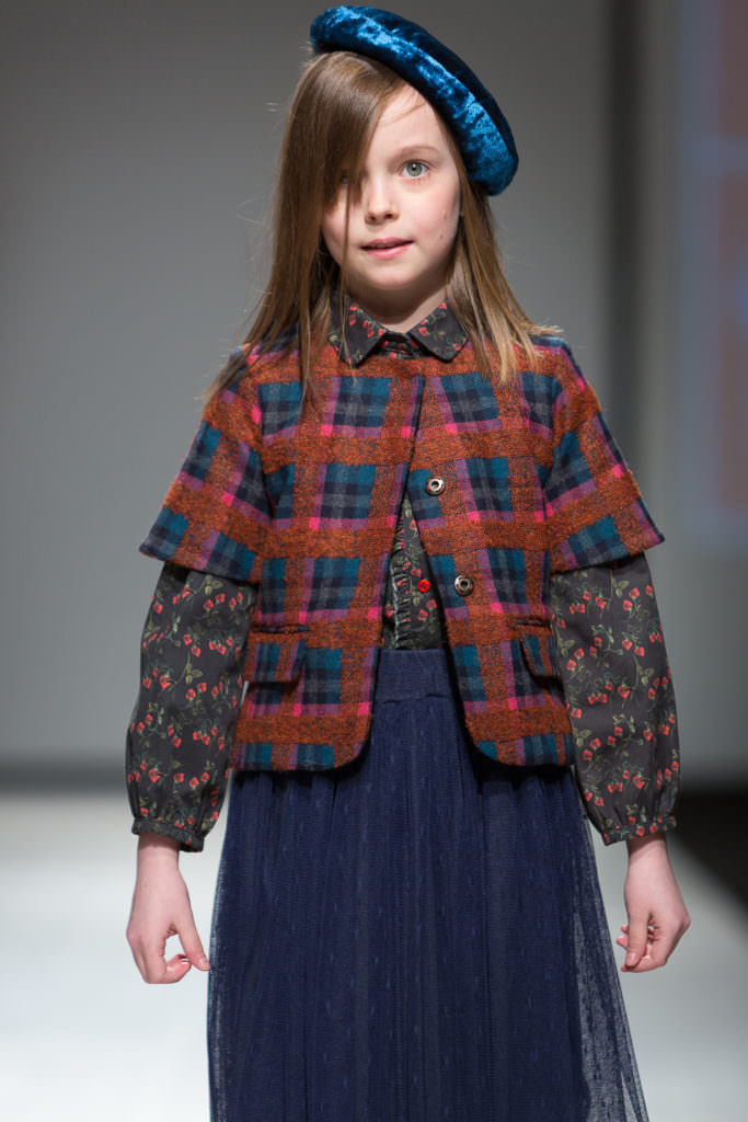 Trend styles at Paade Mode for kids fashion with tweed, floral and bright velvet fabric mixes for fall 2017