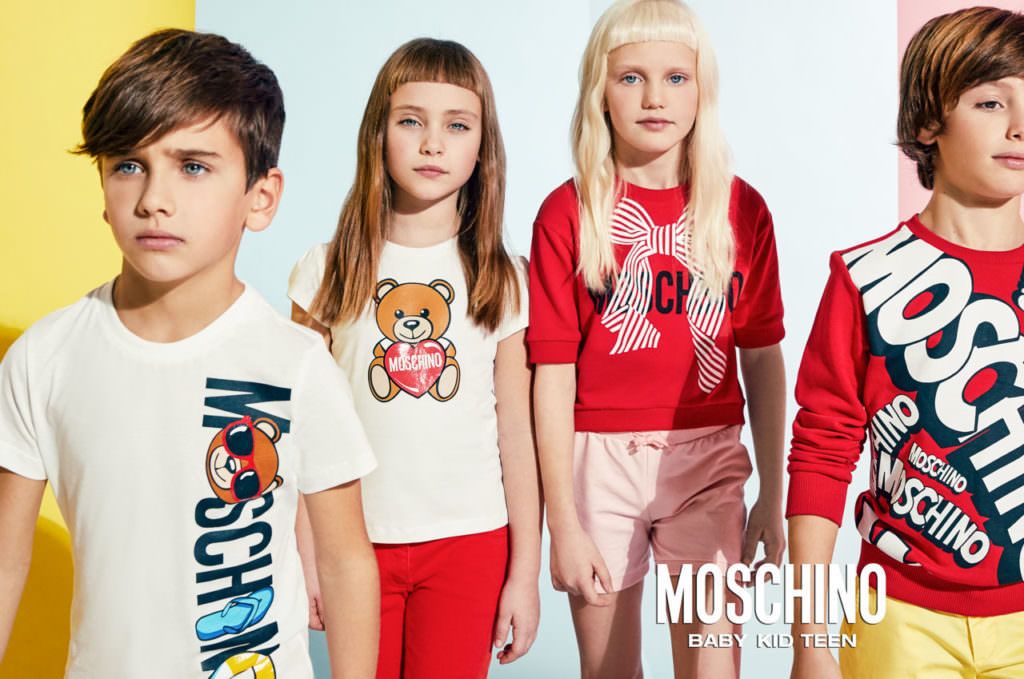 Moschino 2017 summer campaign for kidswear with bold colour choices