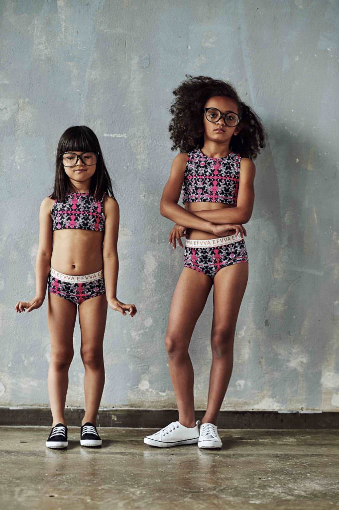 Bold prints from EFVVA for the girlswear capsule active collection to be revealed at Playtime New York in August