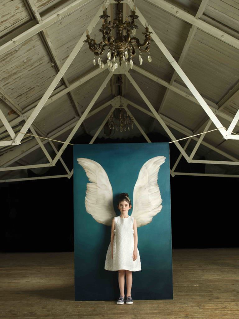 Kids portrait photography with a winged theme by Julia Boggio, Mayla's dress by Fendi, shoes from Step2wo