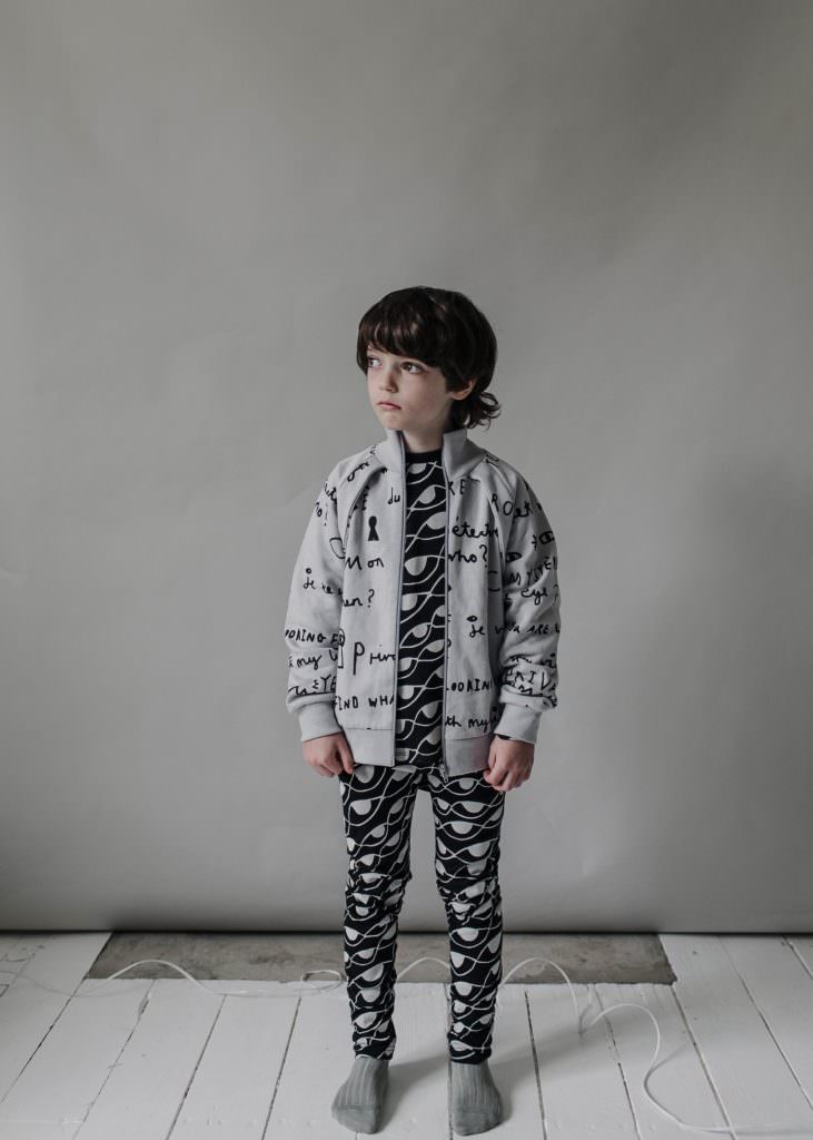Notebook scribble jacket and abstract eye leggings at Beau Loves for winter 2017 kids fashion