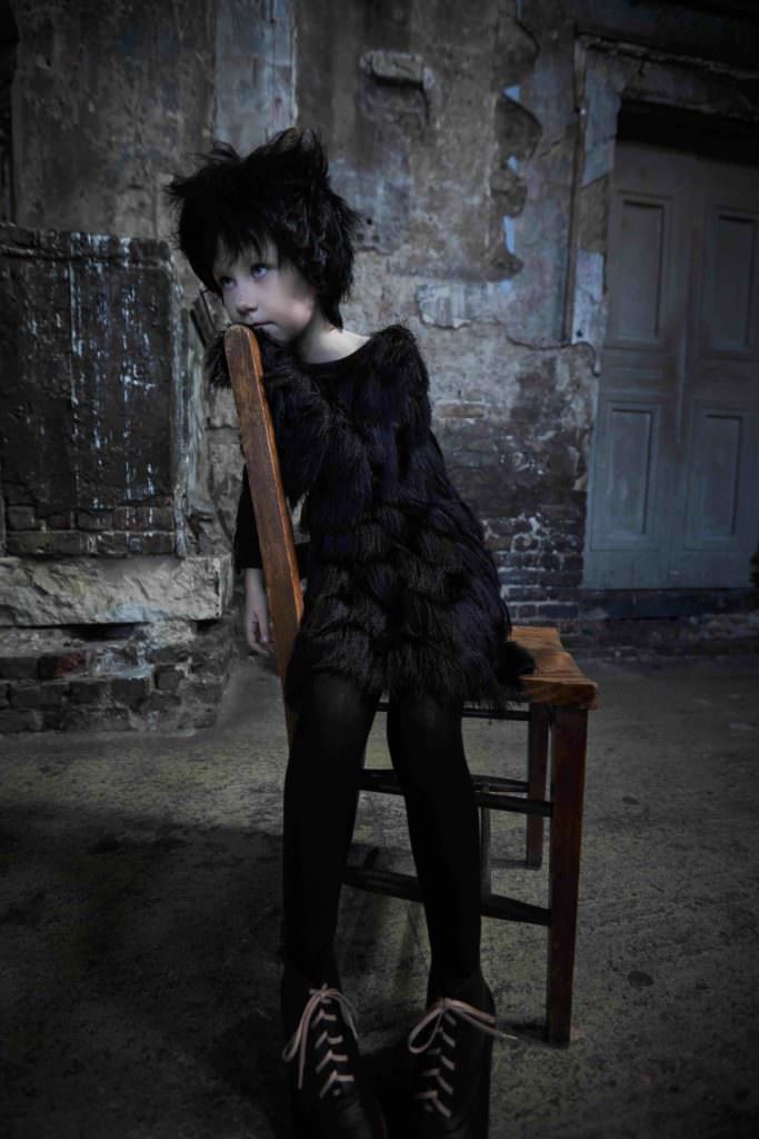Black fringe dress, by Andorine @ AlexandAlexa. Black tights, by Next. Black Wren boots, by Chapter 2, Halloween kids fashion inspiration