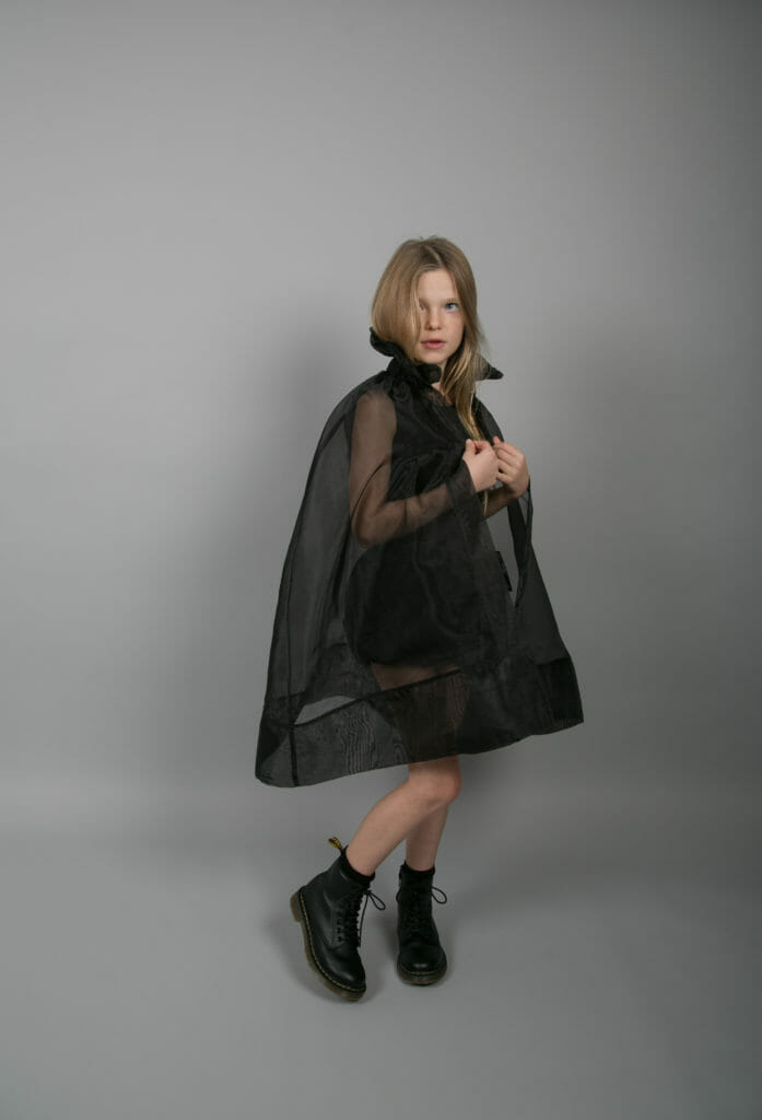 The organza coat in black at Carbon Soldier for SS18