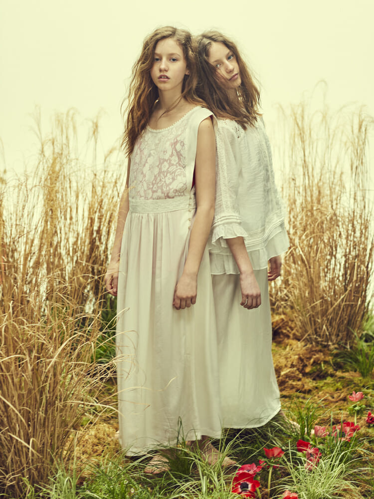 White dress and slip & red camisole by Des Petits Hauts, slip by Louise Misha for Forever Young magazine