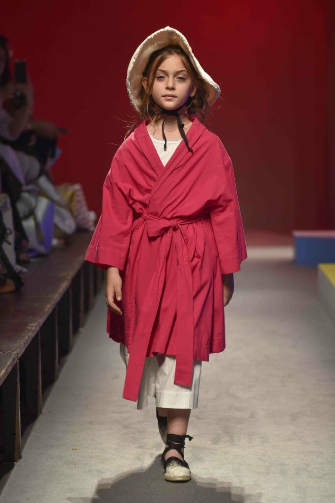 Strictly neutral Little Creative Factory added some hot red colours for their Wabisabi SS19 collection at Pitti Bimbo 87