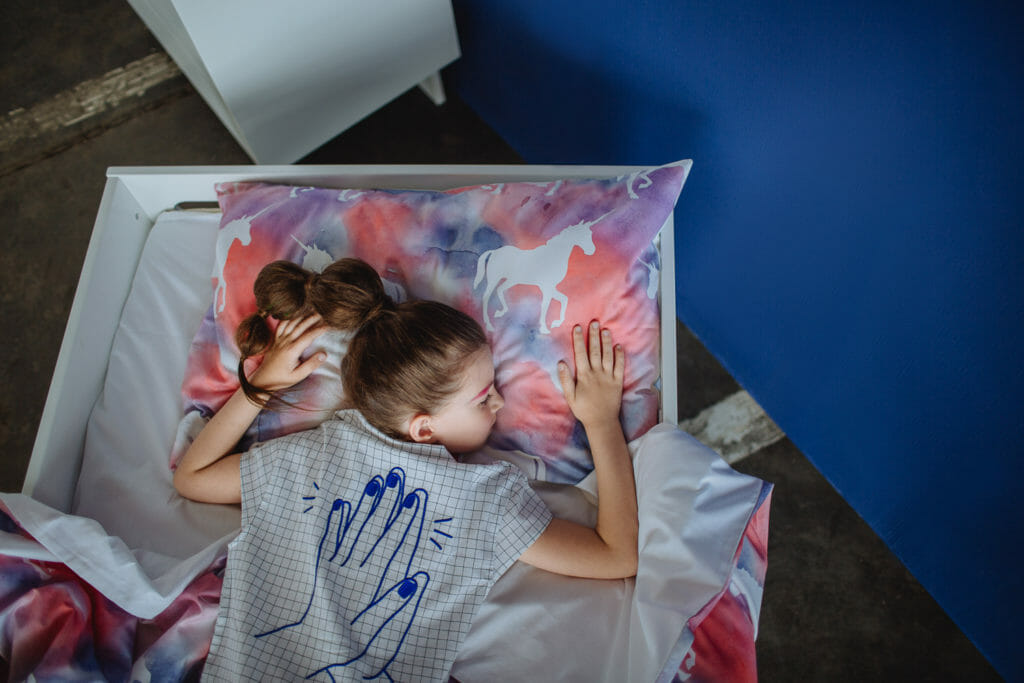 Milk & Biscuits shirt for winter 2018 and unicorn dream bedding, a stylised kids shoot from Dasha Pears
