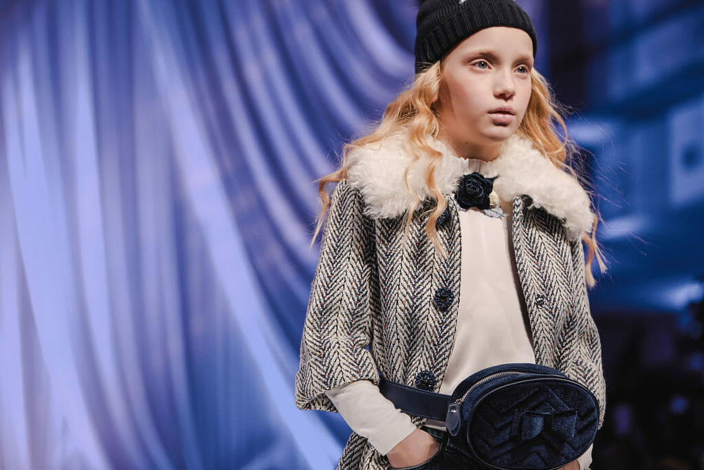 Tweed weaves have become more prominent for winter 2019 kidswear here at Monnalisa