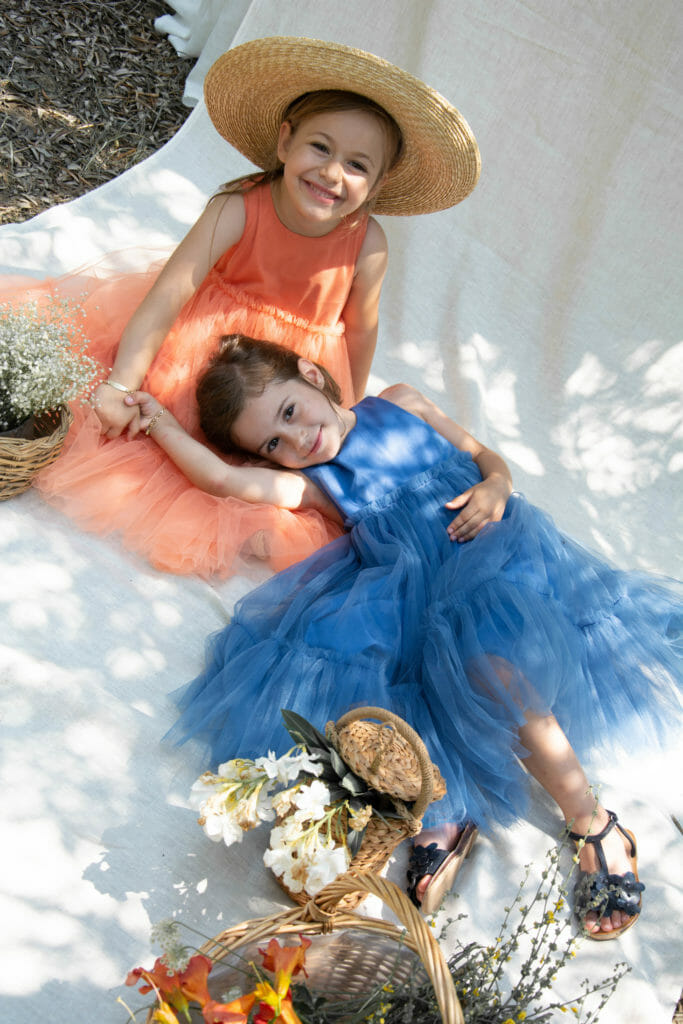 Coral and sky blue tulle dresses by Kokori for summer 2019 kids fashion