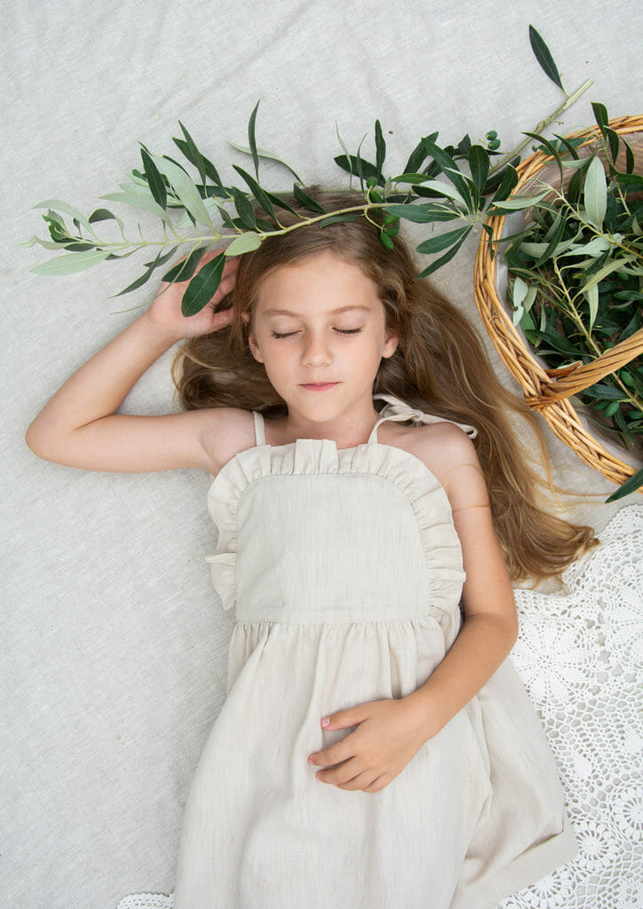Simple linen dresses with frilled detail by Kokori childrenswear 