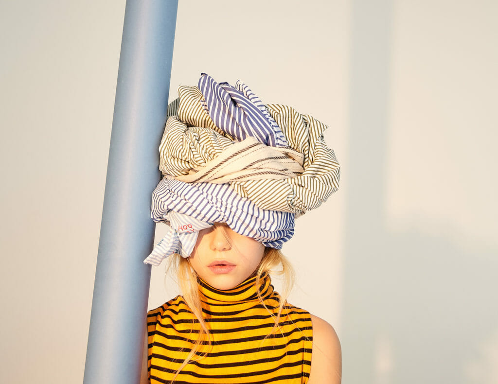 Roll Neck top by Zara, Turban made with a selection of striped shirts from Uniqlo, Zara and H&M