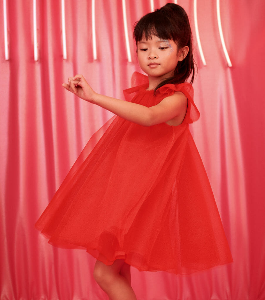 Beautiful rose red tulle dress by baby Dior for fall/winter 2019
