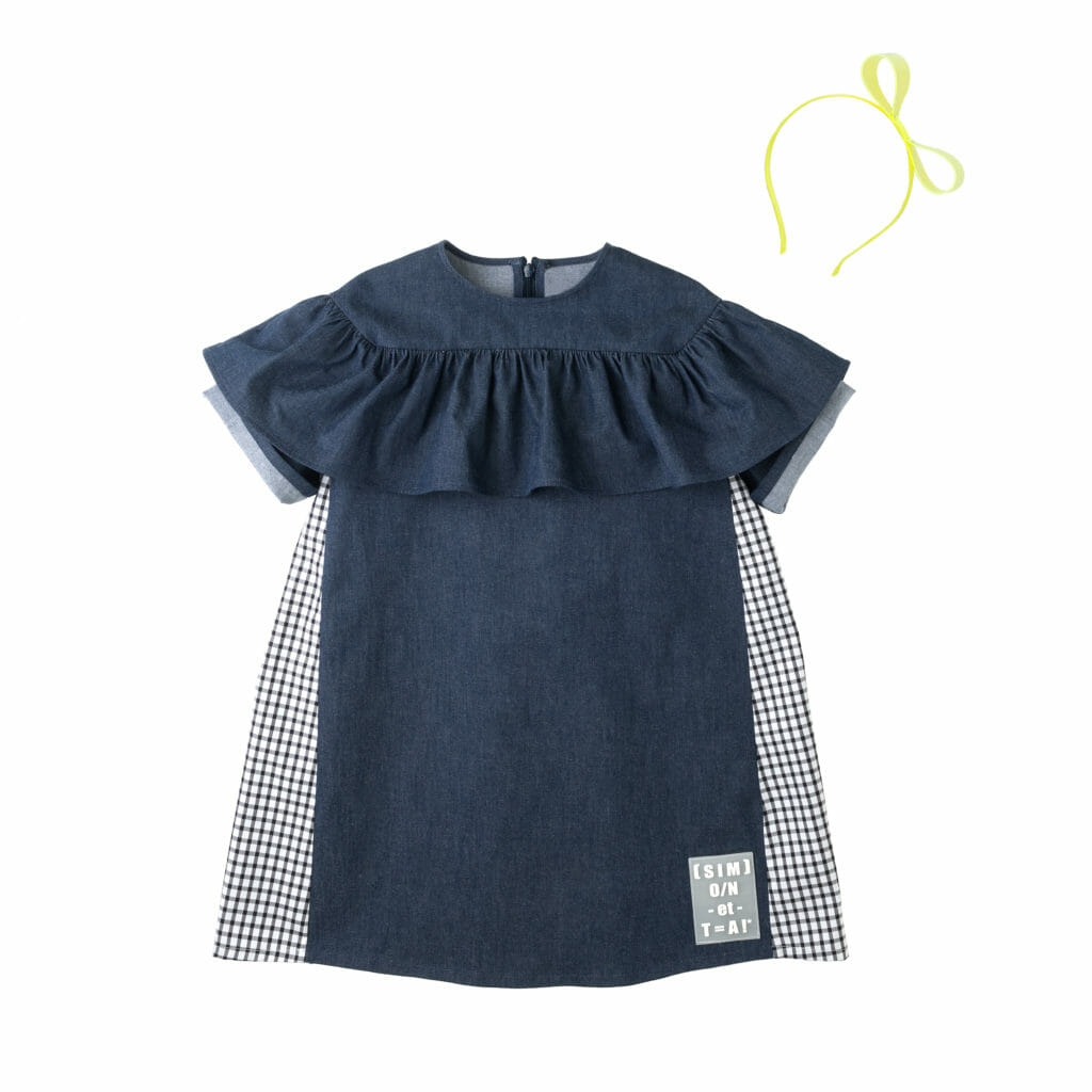 Denim styling with a deconstructed logo at Simonetta for Summer 2020 kidswear