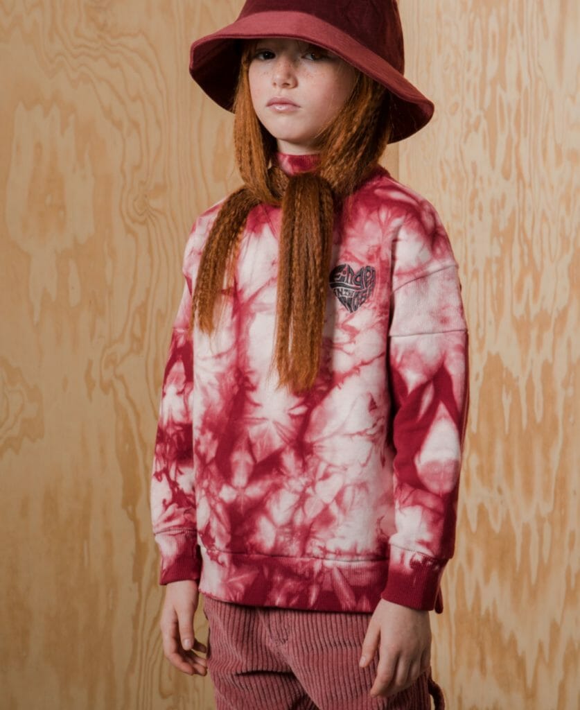 Kids go groovy with tie dye sweatshirts at Finger in the Nose for fall/ winter 2019