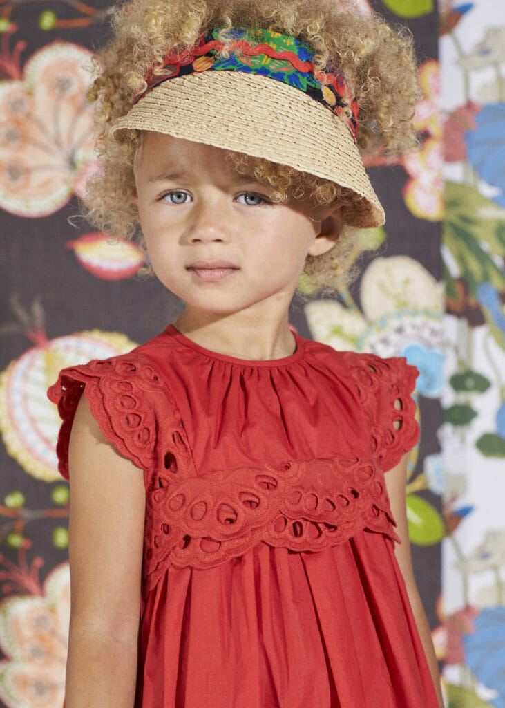 Straw accessories and lace eyelet details at Tia Cibani kids fashion spring 2020