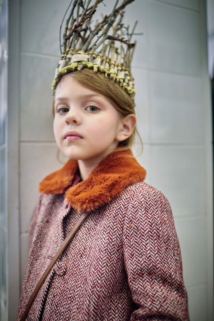 Beautiful backstage kids portraits by Abi Campbell from Il Gufo Fall/Winter 2020 fashion show