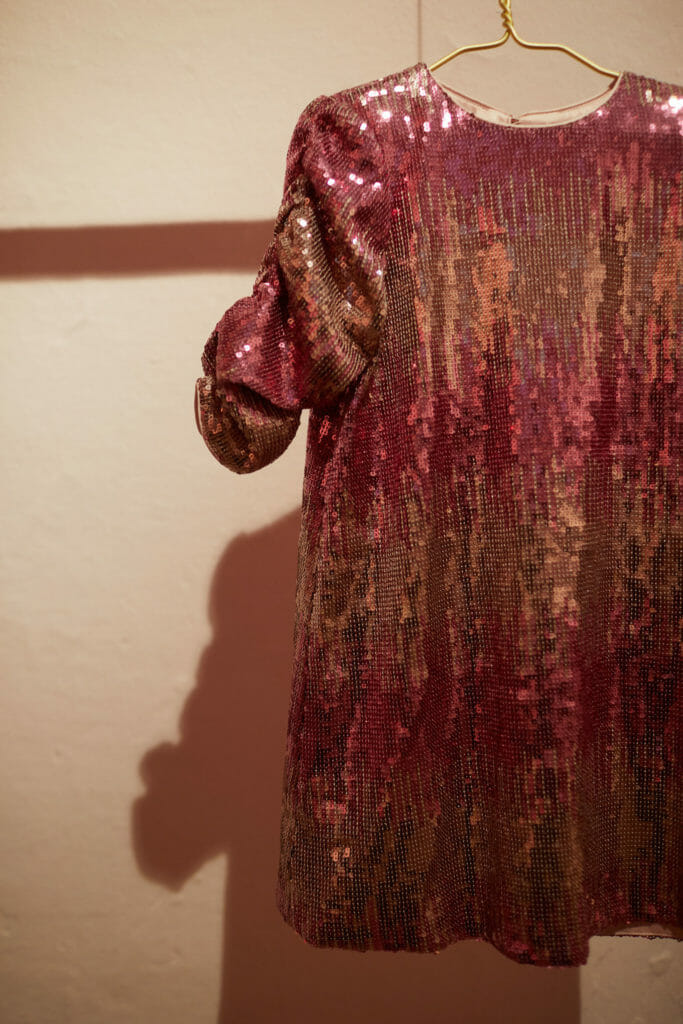 A pink Rainbow shaded sequin dress at Velveteen in Apartment at Pitti Bimbo 90