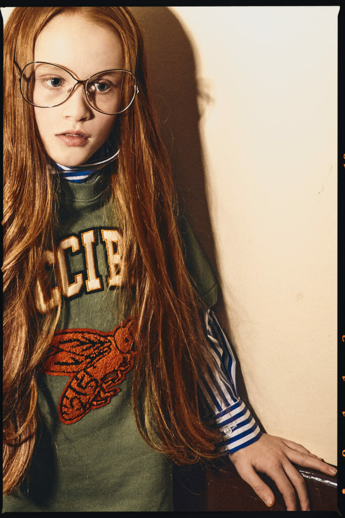 Striped shirt MSGM, sweatshirt by Gucci, glasses throughout stylists own