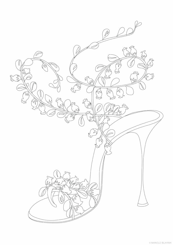 Manolo Blahnik colouring in shoes from a choice of ten styles