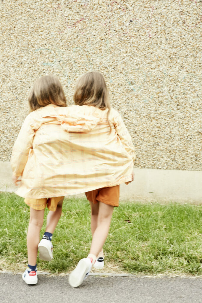 Last of the summer kids fashion shoots with outfits to take into autumn. Coat worn by both by Tiny Cottons, shoes by Veja