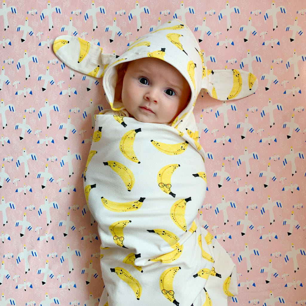 Banana print blanket with hood from Bonnie Mob for summer 2021