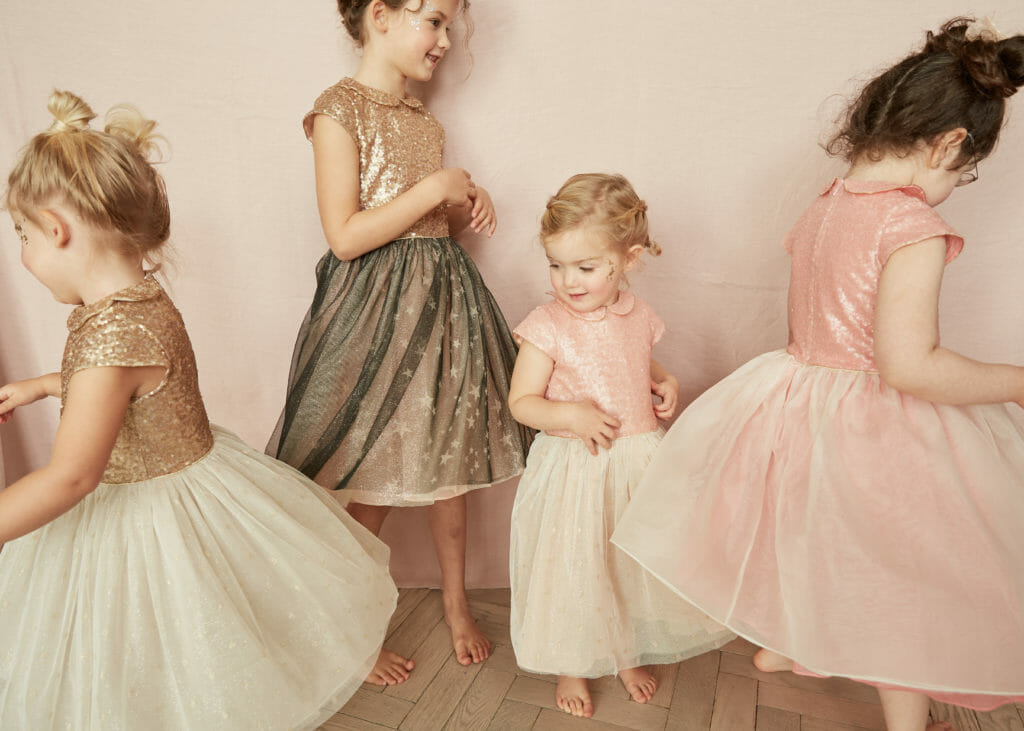 New kids fashion brand Strawberries and Cream sequin and tulle occasion dresses