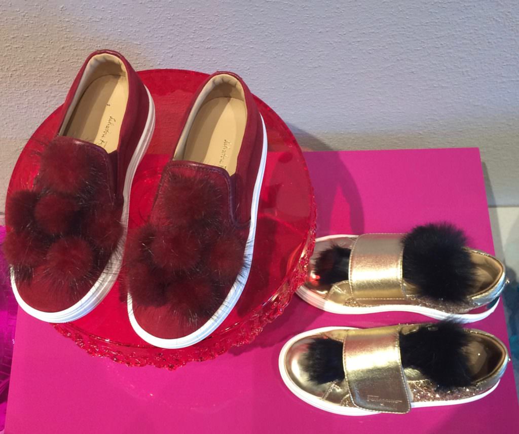 Touches of fur are all over footwear in Pitti Bimbo this year, here at a special launch from Salvatore Ferragamo of an extended and more trend led kids shoe line for fall 2017