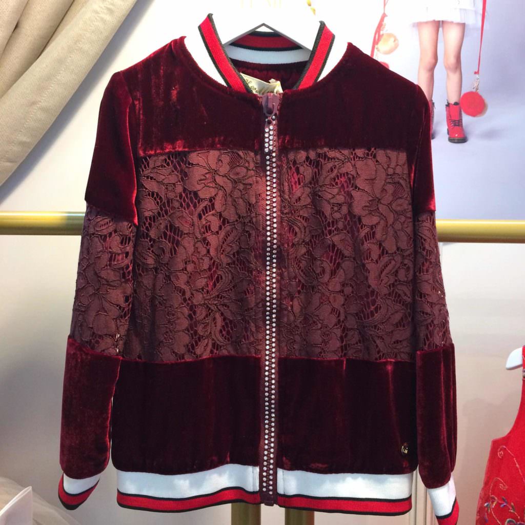 Amongst all the pretty dresses I loved this sporty trimmed lace and velvet top by Le Mu for fall 2017 kids fashion
