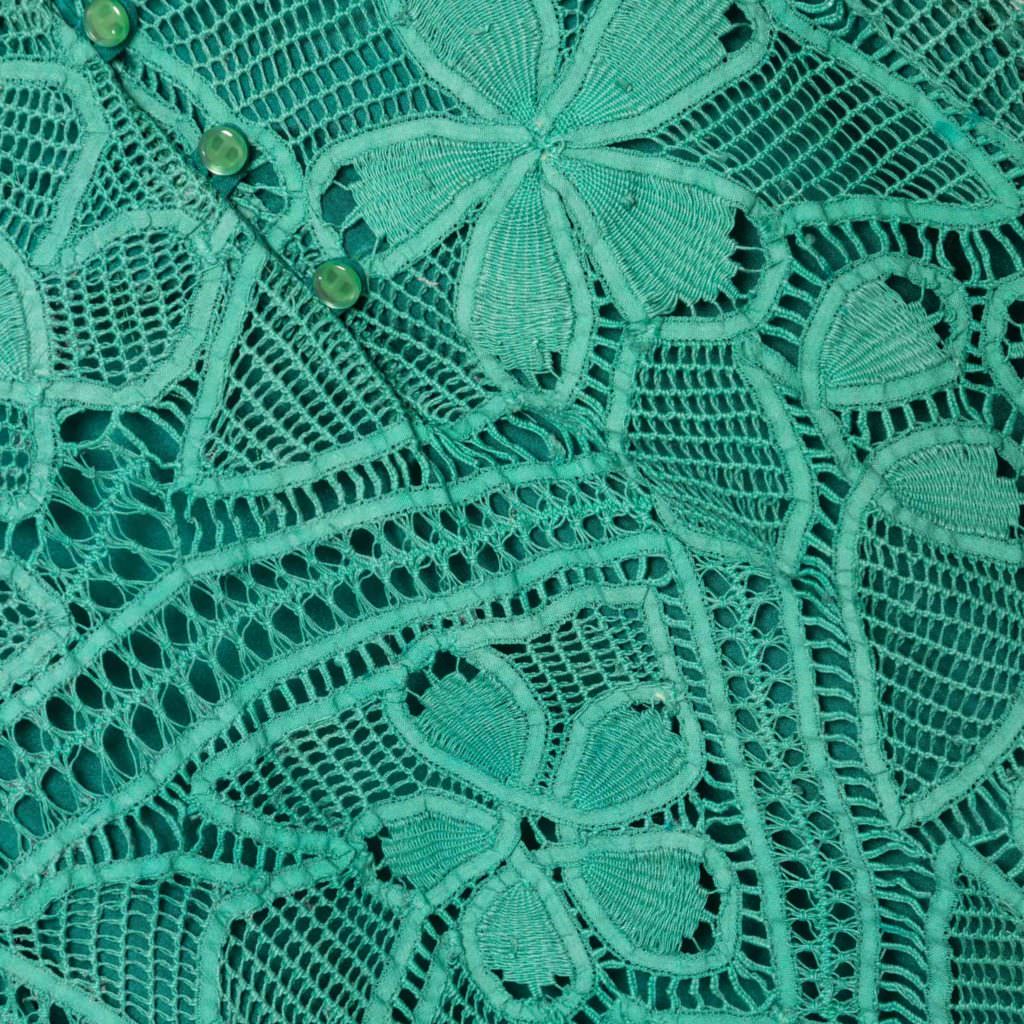 Jade stone handmade lace detail from Little Emerald childrenswear
