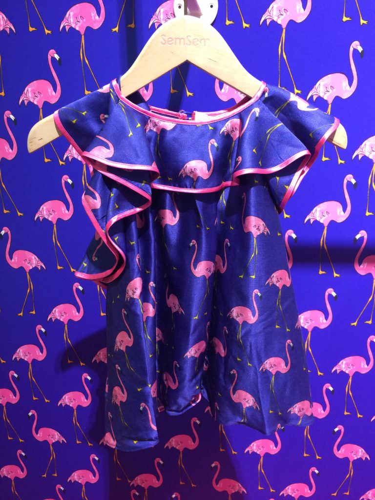 One of the kids fashion highlights was this wall of flamingo's by SemSem for summer 18 inspiration