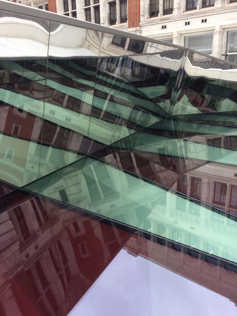 The patterns of the light well from the exterior above ground at the V&A Museum new Amanda Levete designed entrance