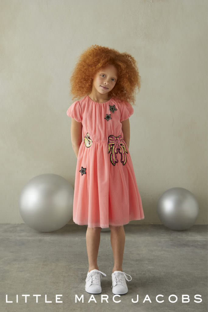 Sweet tulle dress with embroidery and patches at Little Marc Jacobs kidswear for fall 2017
