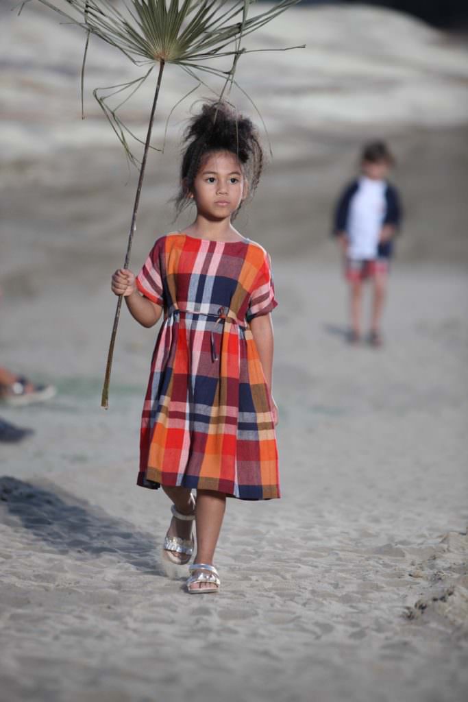Deep orange plaid at Il Gufo desert inspired kids fashion for spring/summer 2018