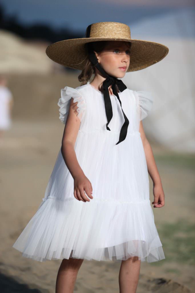 Showstopper white pleated dress for summer 2018 from Italian family label Il Gufo