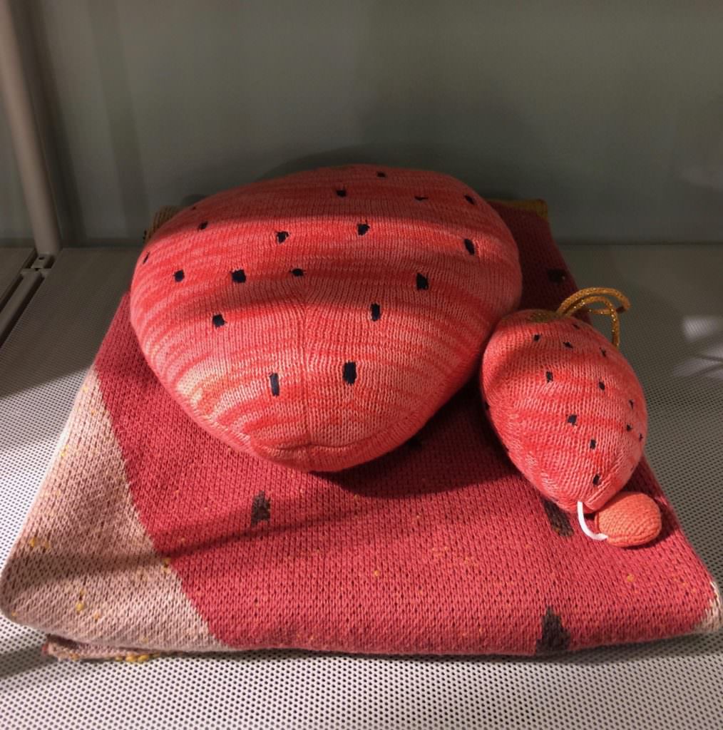 Strawberry cushion, toy and blanket by Ferm Living part of their new Tropical collection