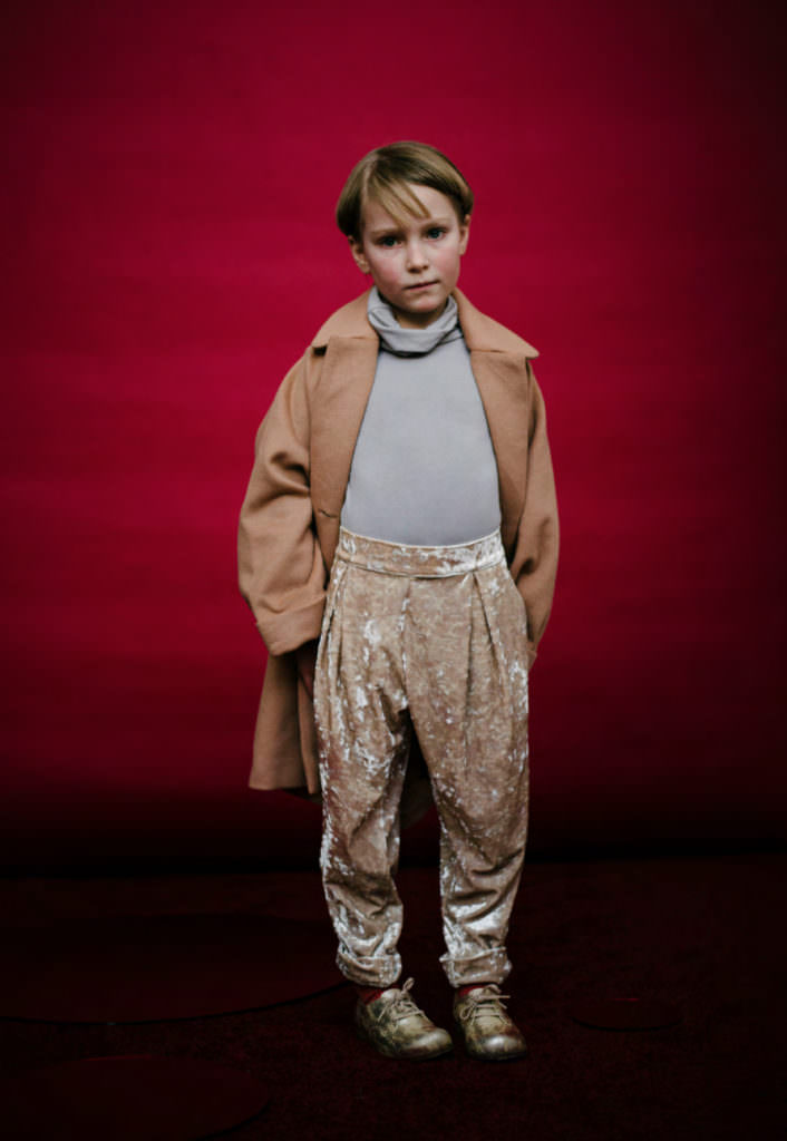 Cool camel overcoat/ velvet pant combination for kids fashion winter 2017 by Milk & Biscuits