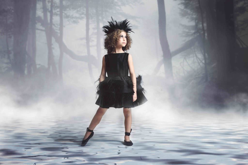 The Swan Lake Black Swan made to order couture dress at Little Wardrobe London 