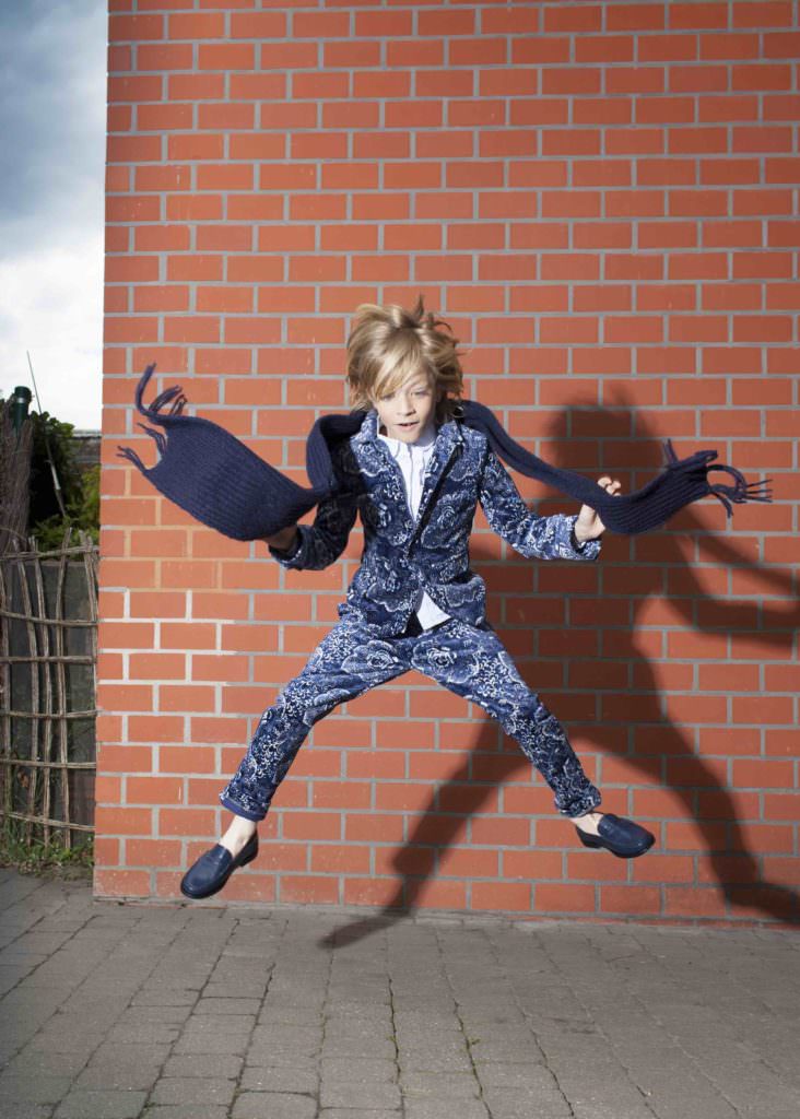 Printed boys velvet suit for cool dudes from Max & Lola winter 2017 kidswear
