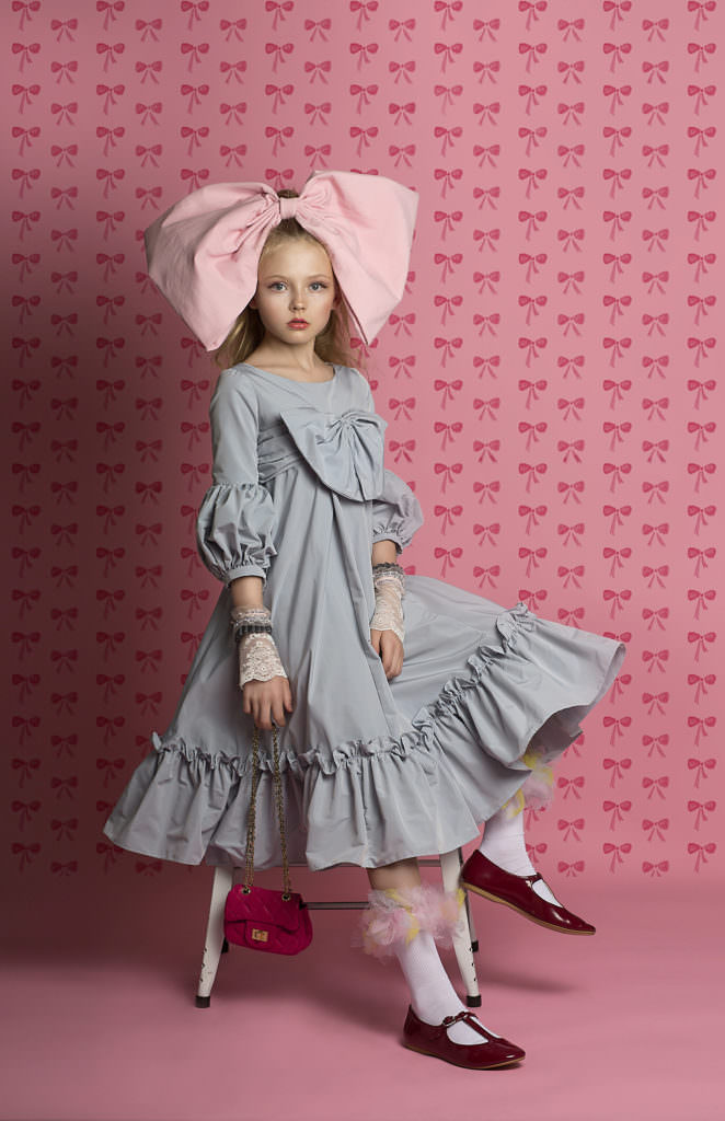 Airfish Jasmine dress in grey, and Modern Queen Kids Lovely Lace Cuffs in grey / blush at Amelia J Collection