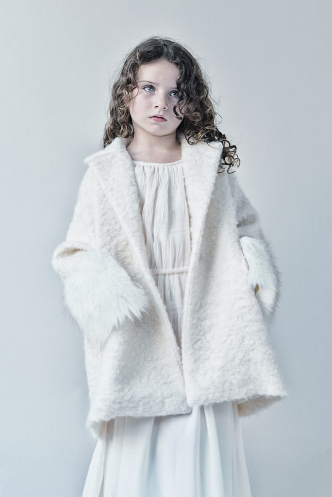 Shaggy textured winter white girls coat at ONCE Boutique for AW17