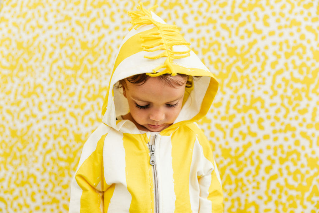 Sunshine yellow stripes feature fringed details for Noe & Zoe summer 2017 kids fashion