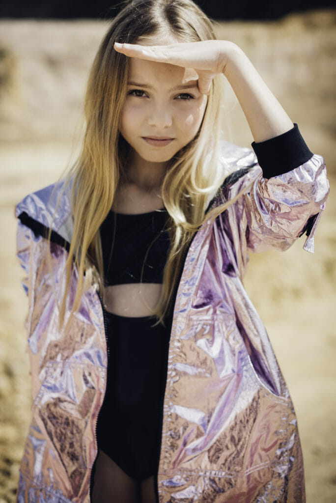 Fabulous metallic lame parka jacket from Andorinne for spring/summer 2018 kids fashion