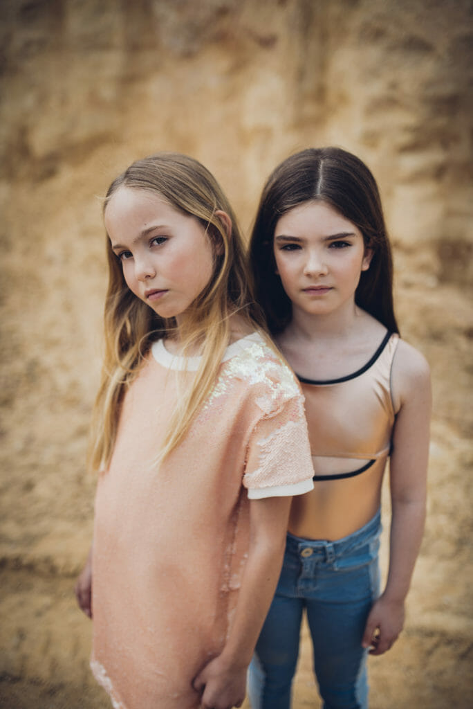 Shimmer gold tops and dresses by Andorinne spring 2018 kidswear