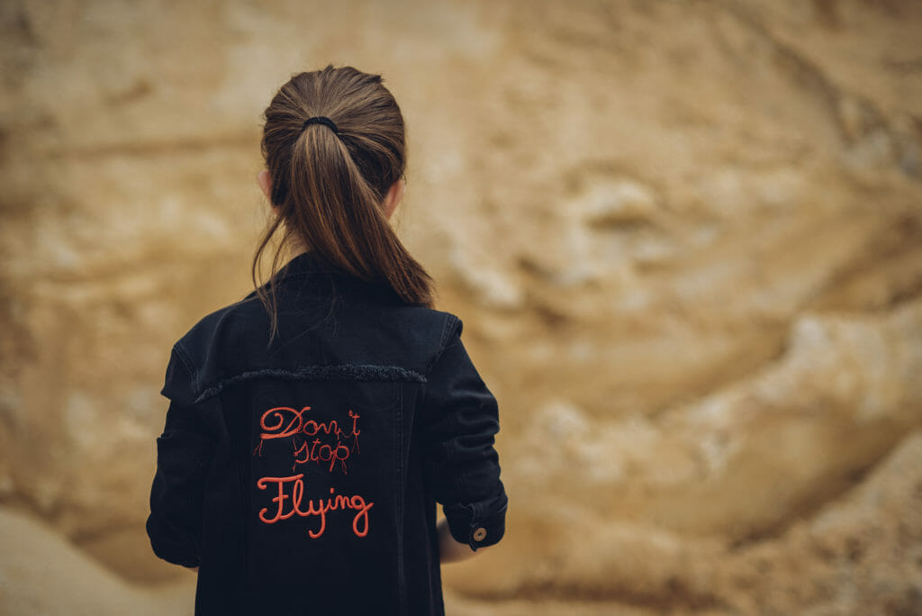 'Don't stop flying' jacket from Andorinne for spring 2018 girls fashion