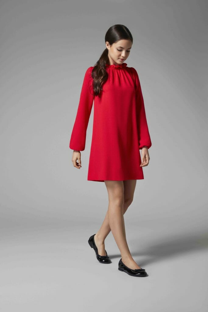 Red party dress from the mini me looks at Kid by Goat based on the favourite classics for the womenswear collection 