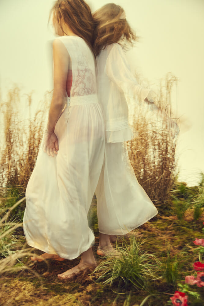 White dress and slip & red camisole by Des Petits Hauts, slip by Louise Misha for Forever Young magazine