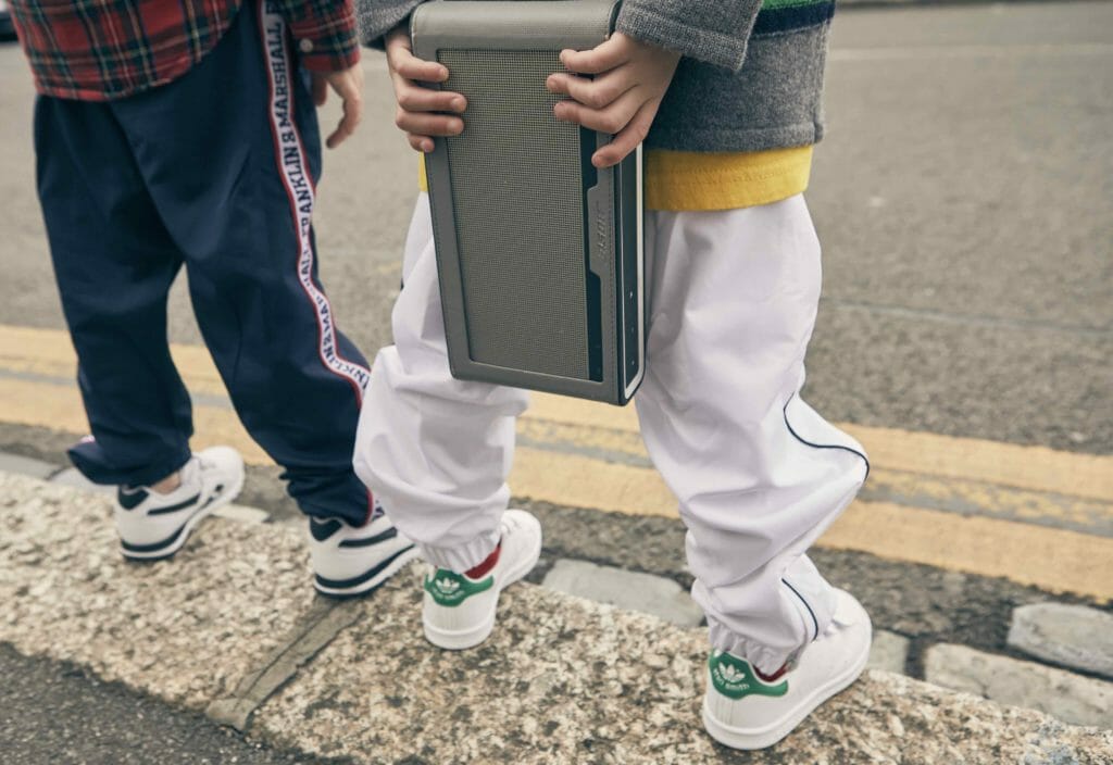 Joey wears Track pants by Franklin and Marshall at Alex and Alexa, tartan shirt River Island kids, Trainers Reebok. Kyd wears yellow t-shirt and Jumper by Acne, track pants by Lacoste at Alex and Alexa, Monster socks by Fendi , Trainers Stan Smith by Adidas