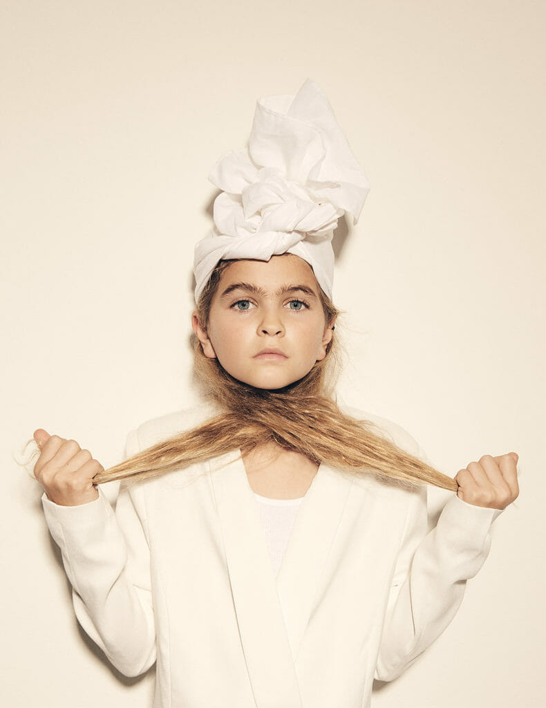 All white kids fashion story for new Jan Collezioni Bambini magazine, jkt by Top Shop