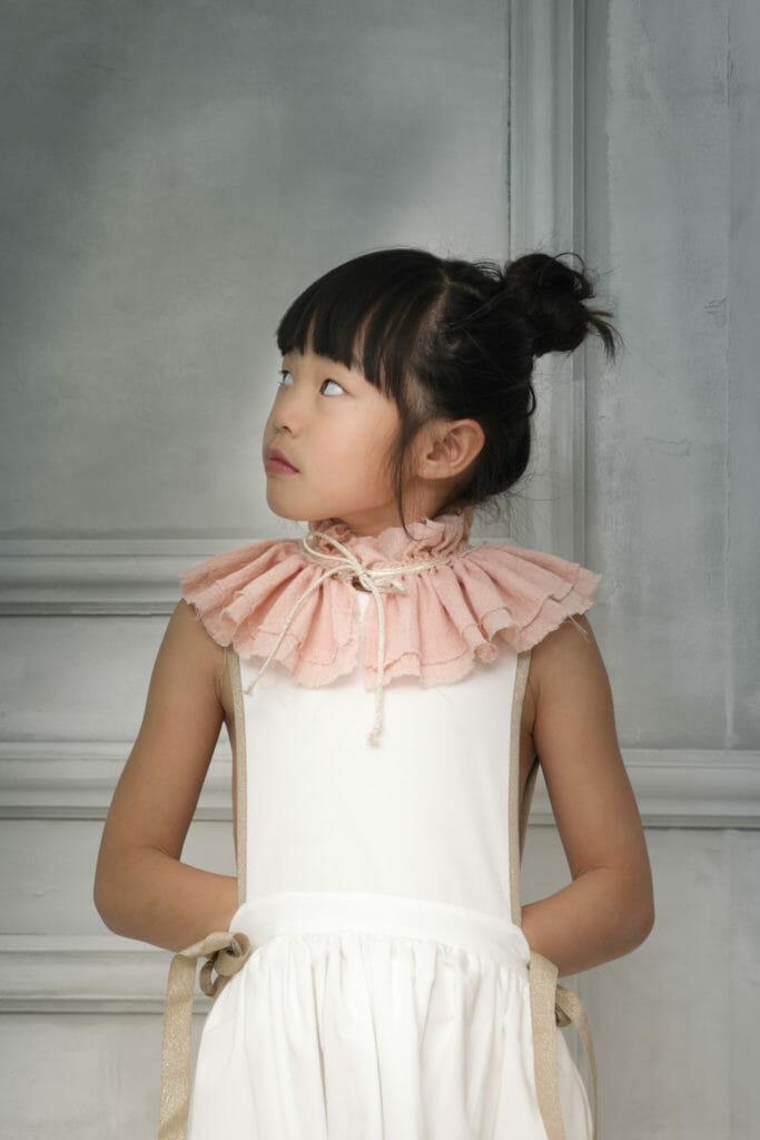 Simple bib dress with ruffled collar by Cosmosophie for girls fashion summer 2019