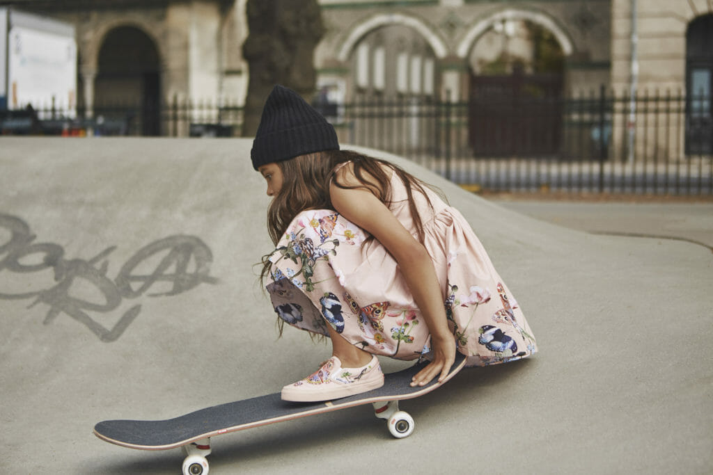 Skater style by Molo in the Butterflies print for spring 2019 kids fashion