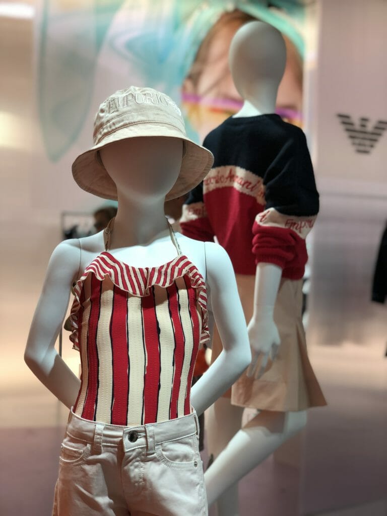Emporio Armani Junior was a new large presence at Pitti Bimbo 89 for the SS20 season with a red and white girlswear section